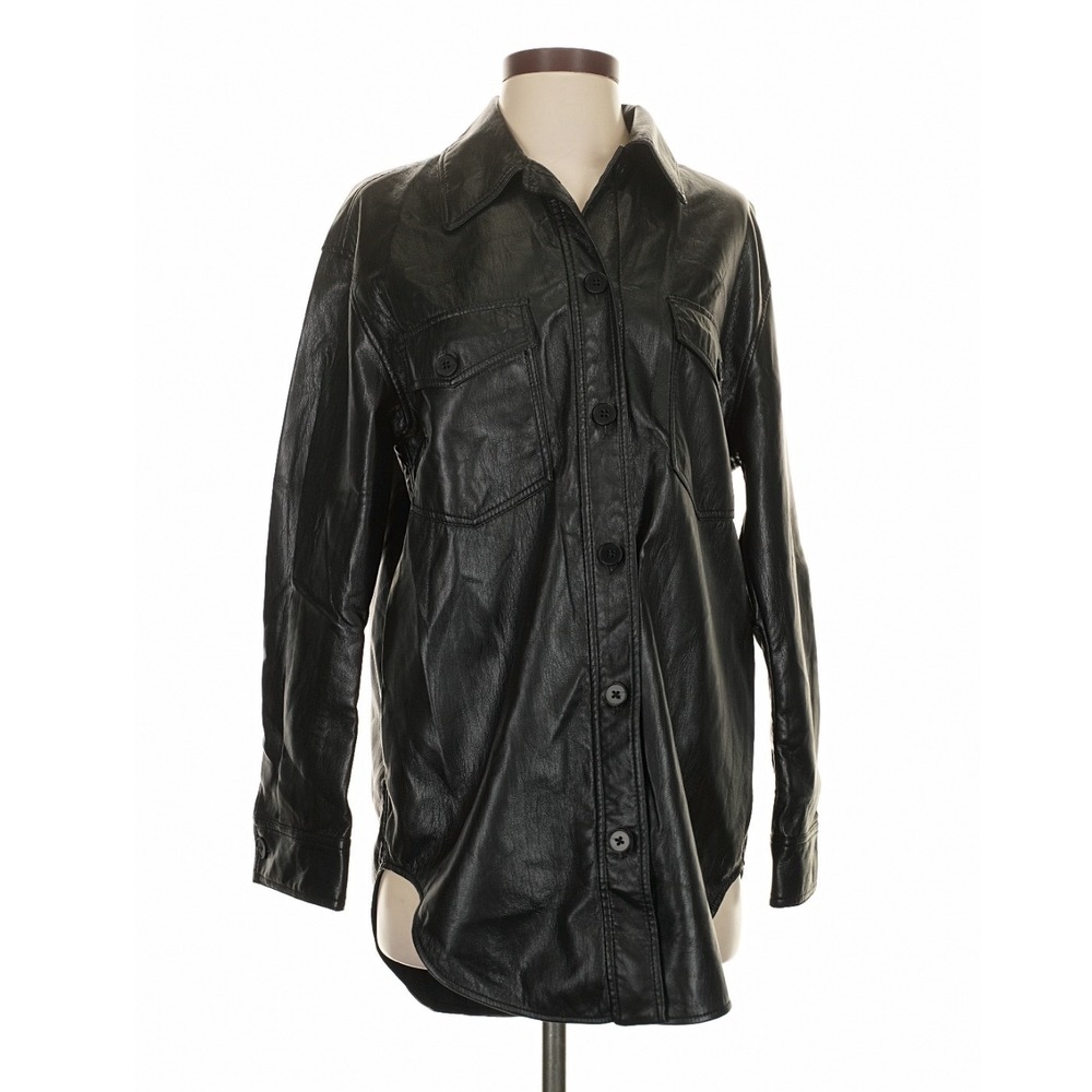 Wilfred Black Faux Leather Shirt Jacket Small Indie Sleaze Moto Grunge